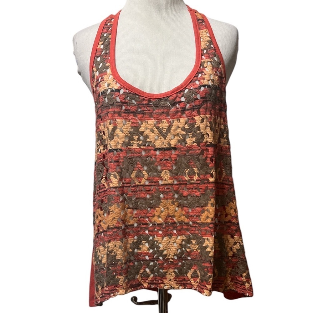 Ransom racerback tank top with a flowy bottom, salmon, olive, golden colors